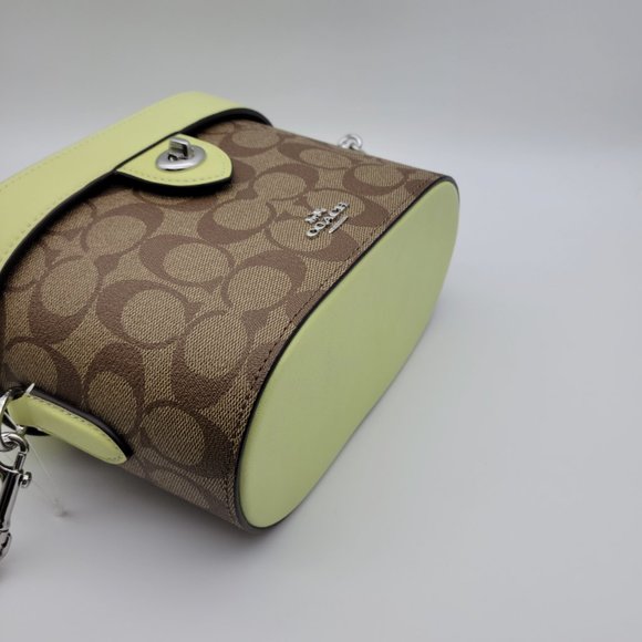 Coach CJ613 Signature Kay Crossbody Trunk Bag Khaki Pale Lime Handbag - Picture 6 of 7
